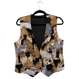 Novelty Unisex Crazy Cat Lady Vest Button-up Multi-Breed Size Color Grumpy 2XL